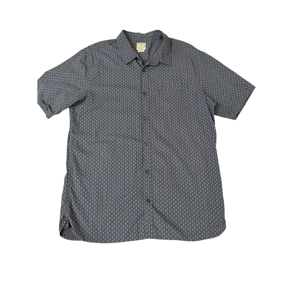 Voyager Mens Button Up Shirt XL Gray Blue Geometric Print Short Sleeve Casual